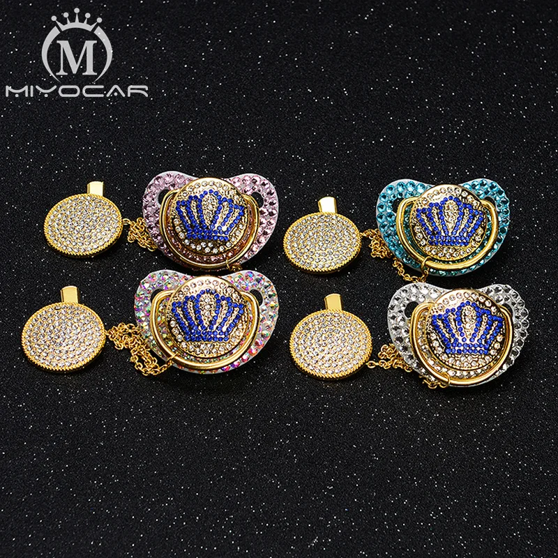 

MIYOCAR pink bling Rhinestone with bling crown unique pacifier and pacifier clip set BPA free pacifier dummy pacifier holder