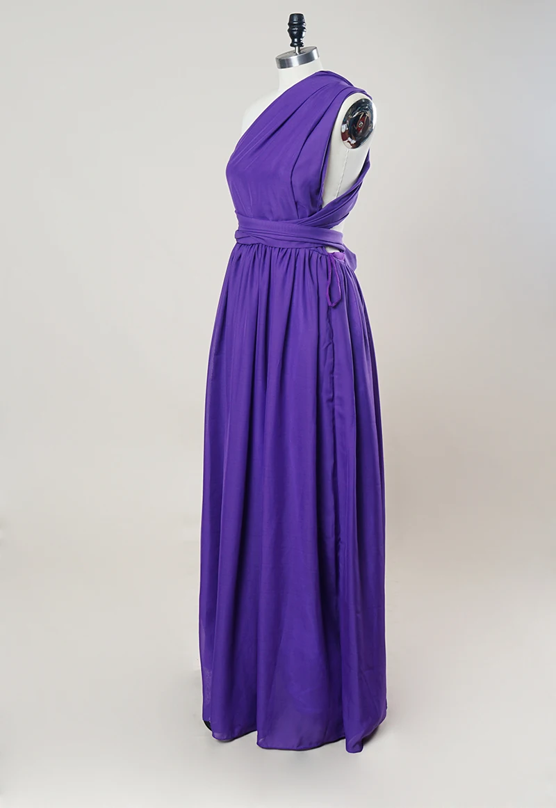 Элегантный одно плечо Фиолетовый Вечерние платья Длинные шифон Pleat крест накрест
