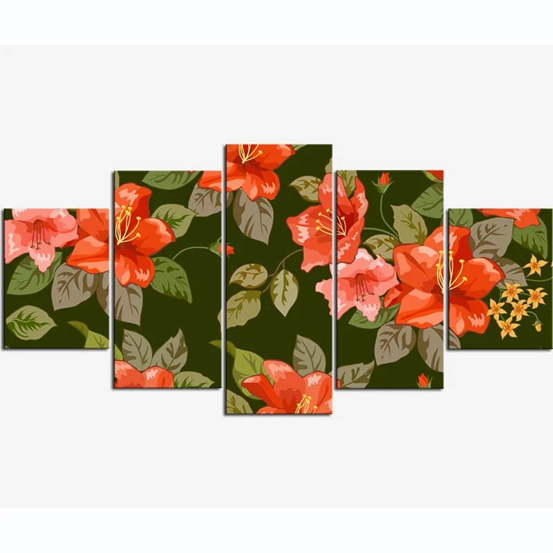 

Spray Painting Abstract Red Flower Canvas Printings 5 Panel Decoration Paintings for Living Room Decoration Wall Art Unframed