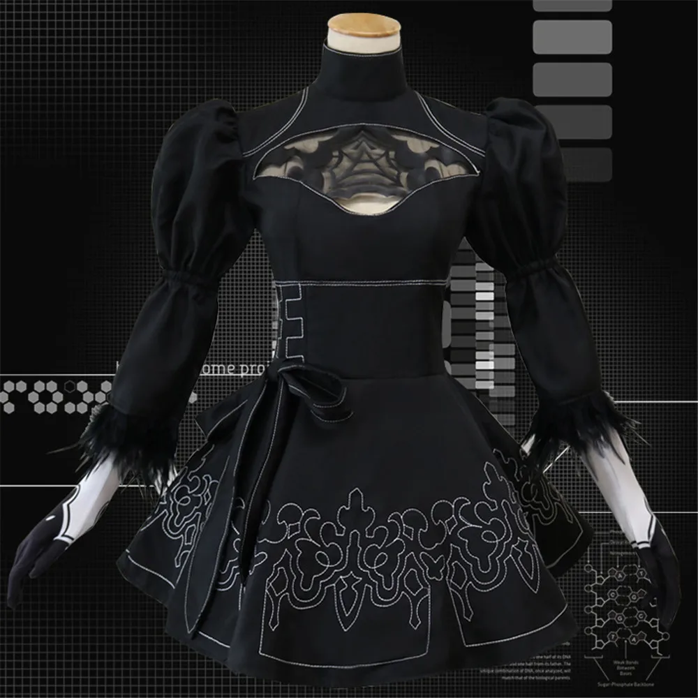 Nier Automata, карнавальный костюм для женщин, аниме, наряд для ролевых игр, игры, Йорга 2B, платье для маскировки, вечерние, необычные, на Хэллоуин, черный костюм для девочек