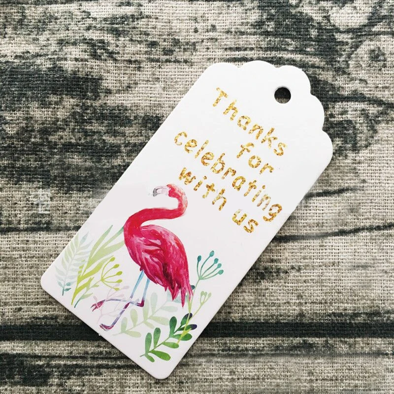 

50pcs Flamingo Paper Tag Labels Hanging Cards Thanks DIY Crafts for Birthday Wedding Party Guest Gift