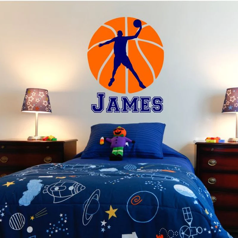 Персонализированные баскетбольные наклейки с именем для детской комнаты