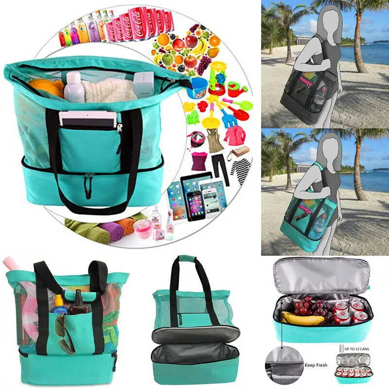 Handheld Lunch Bag Cooler Picnic Mesh Beach Tote Food Drink Storage For Camping BBQ | Багаж и сумки