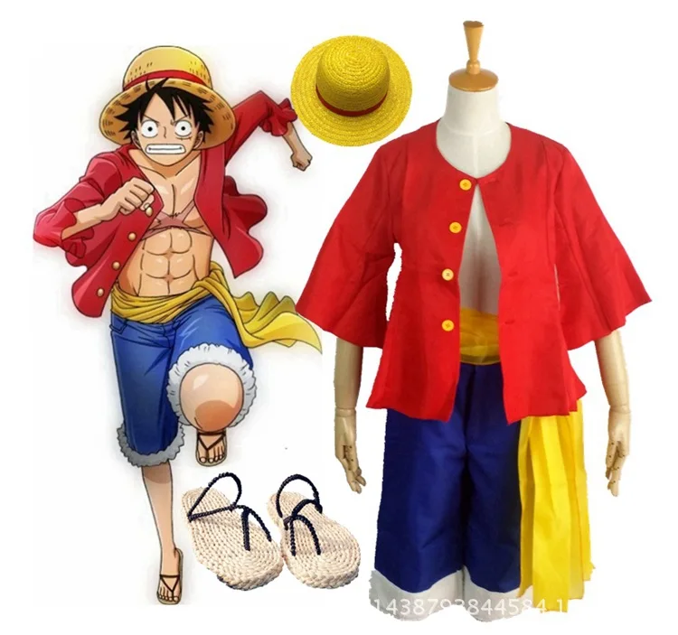 Аниме цельная Обезьяна D.Luffy Косплей Костюм шляпа с обувью Полный комплект |