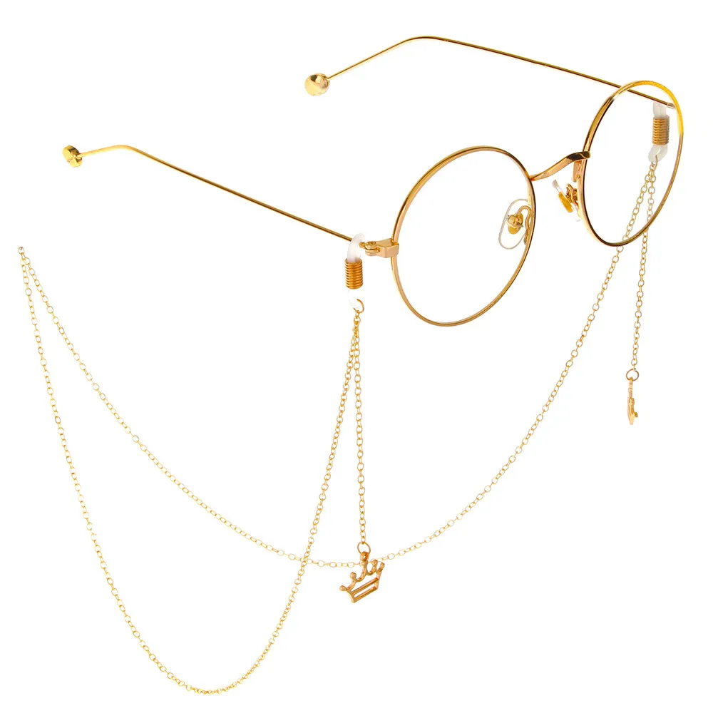 Hot Sale Glasses Chain Women Gold Color Metal Sunglasses Fashion Mini Crown Pendant Eyeglass Lanyard Rope Jewelry |