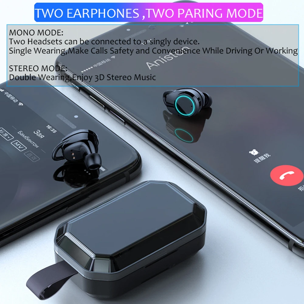 Беспроводные наушники Bluetooth 5 0 водонепроницаемые с объемными глубокими басами TWS