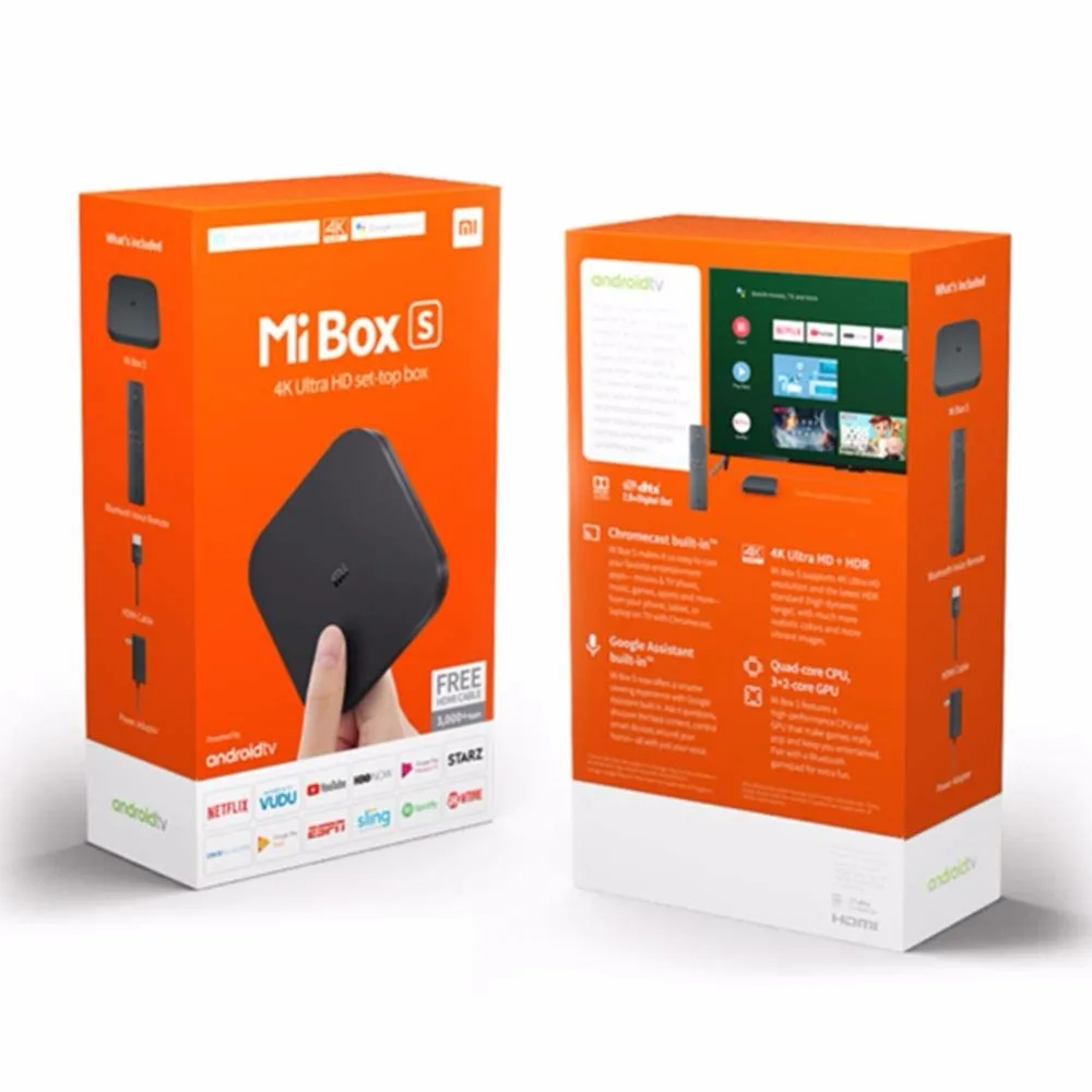 Xiaomi mi tv Box S глобальная версия 4K HDR Android tv Box HD 2G 8G wifi mi Box Google Cast Netflix телеприставка медиа плеер 1000Mbp