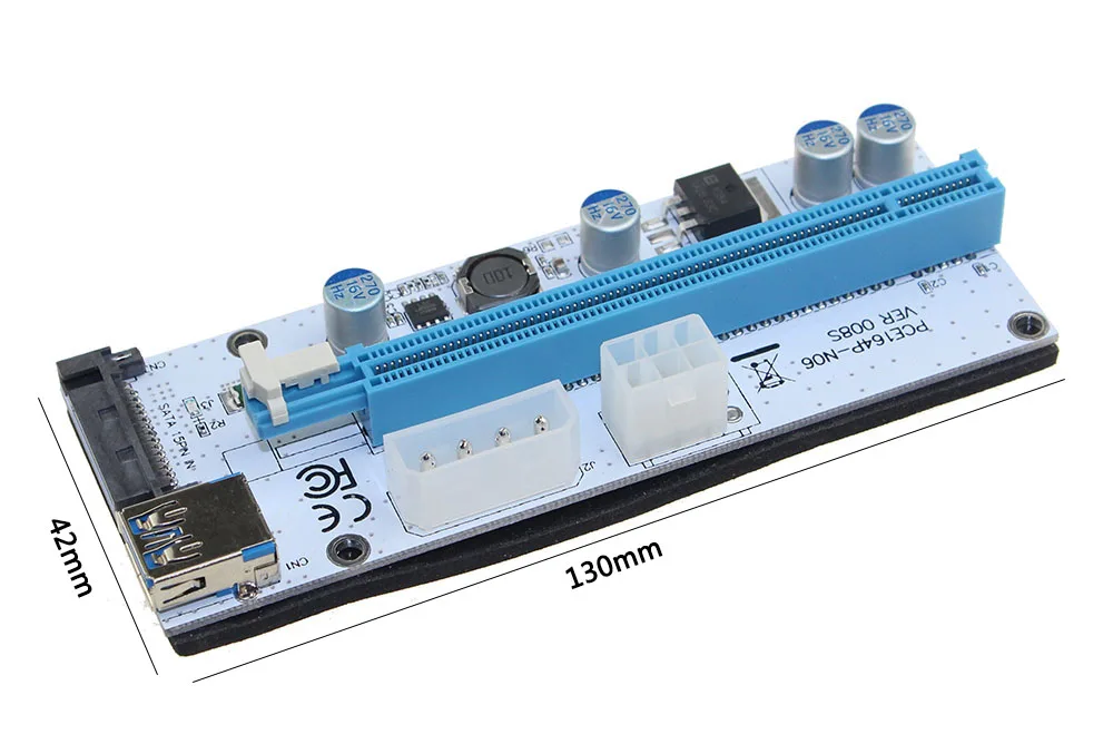 6 шт. VER008S 3 в 1 Molex 4Pin SATA 6PIN PCIE PCI E Express Riser Card 1x к 16x USB 0 кабель для майнинга Биткоин