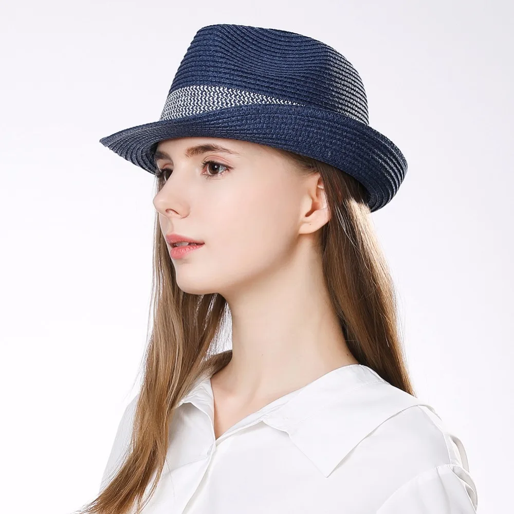 FANCET летние женские мужские соломенные шляпы Fedoras короткий край регулируемые Упакованные мягкие повседневные Трилби Соломенная Панама шляпы от солнца 16010