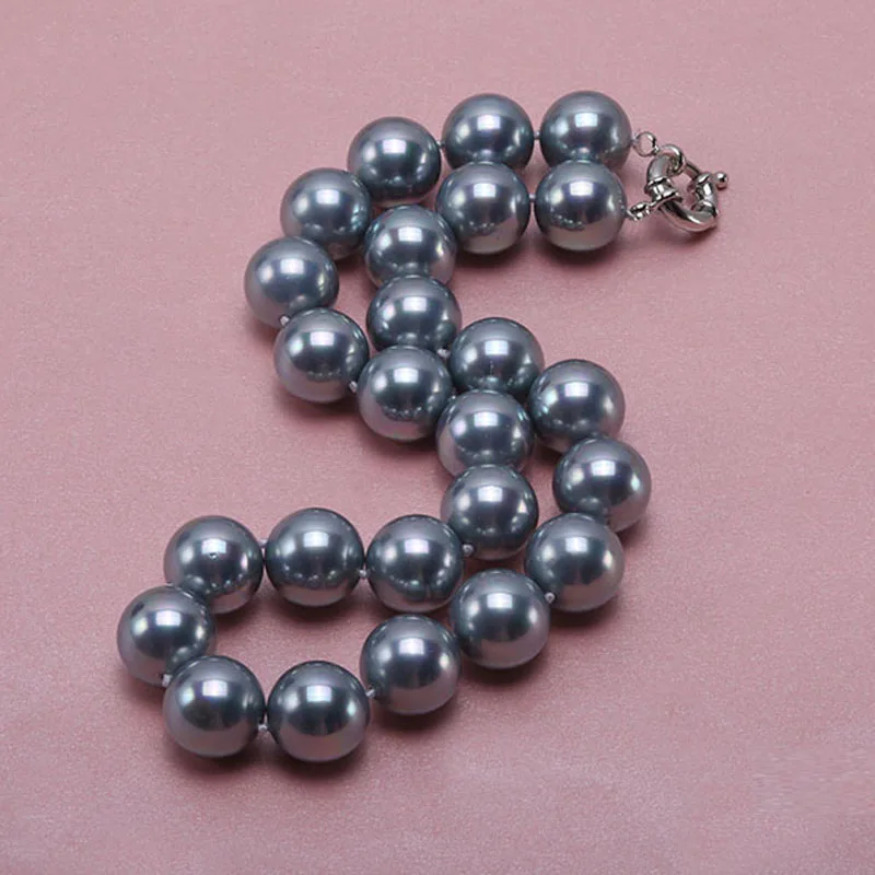 

JYX 2019 charming necklace grey 14mm Seashell Pearl Round Beads Necklace high quality 18" elegant jewelry for women