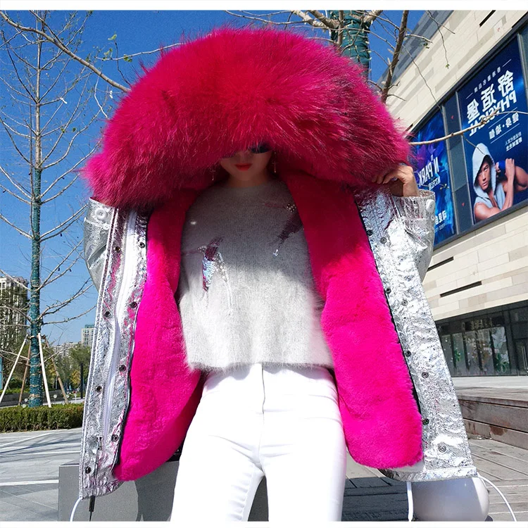 2018 зимняя куртка женская шуба из натурального меха енота воротник