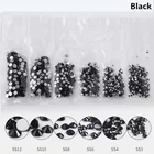 1 упаковка, черные Стразы для ногтей, плоские стеклянные, разные размеры, SS3-SS12, украшения для ногтей, блестящие камни, аксессуары для маникюра