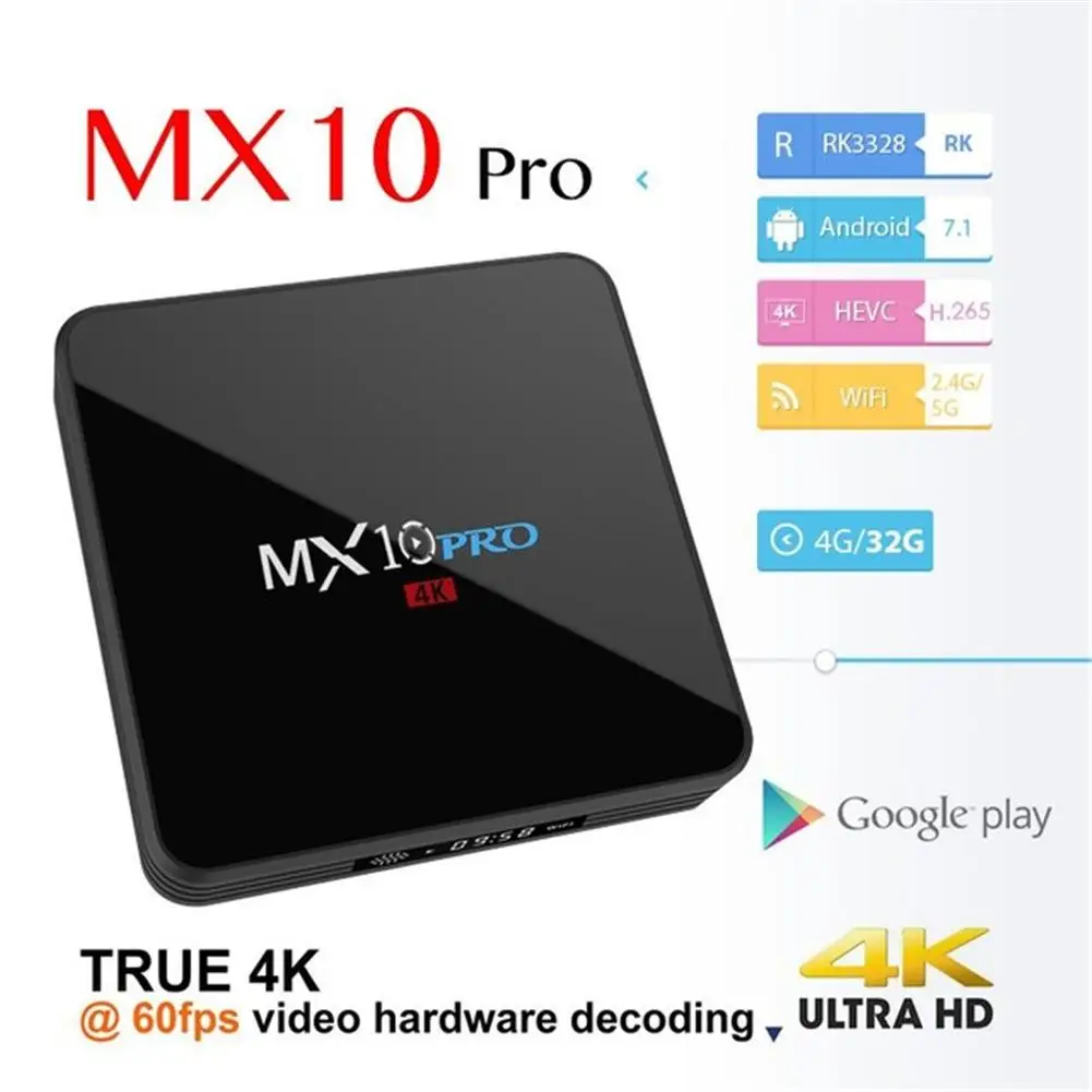MX10 PRO Bluetooth четырехъядерный 32 Гб ТВ бокс Android 7 1 RK3328 4K Miracast Airplay 2 4G/5G двойной WiFi HD