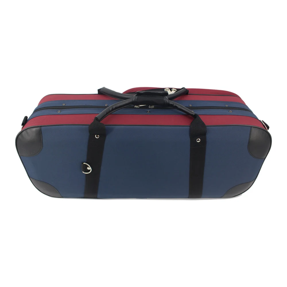 New Red & Blue Stitching Oxford Fabric Foamed Rectangle Double Layer Violin Case w/ Large Storage Bag Belt for 4/4 Violin enlarge