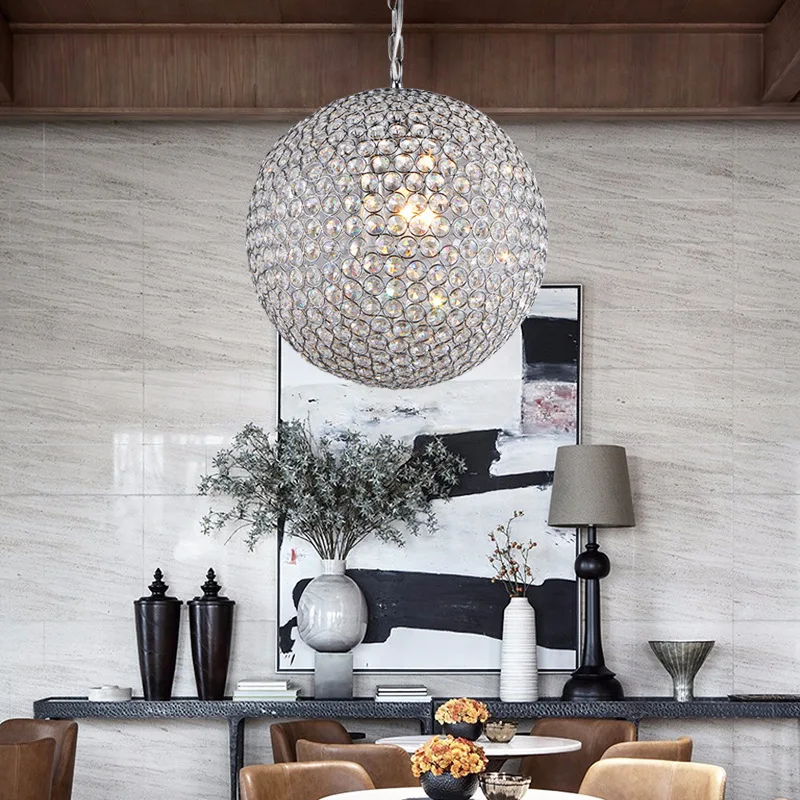

ANTINIYA Modern round ball Iron Chandelier diameter E14 led lamps simple crystal Chandeliers led lustre chandelier lighting