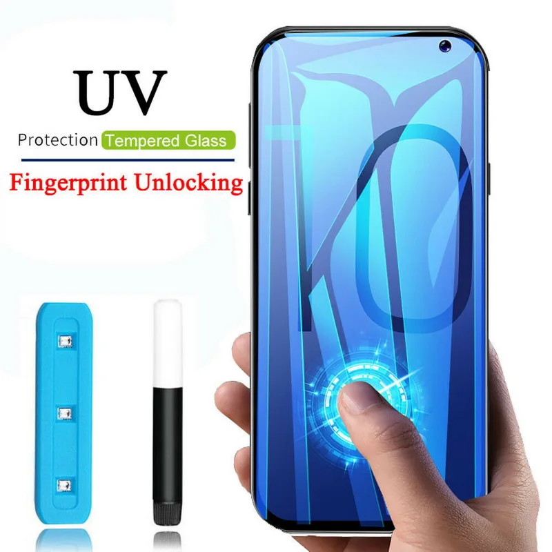 6D Full Coverage Glue UV Tempered Glass Screen Protector Flim Phone Case For Samsung Note 10 8 9 Pro S10 Plus S10e S9 S8 Shell