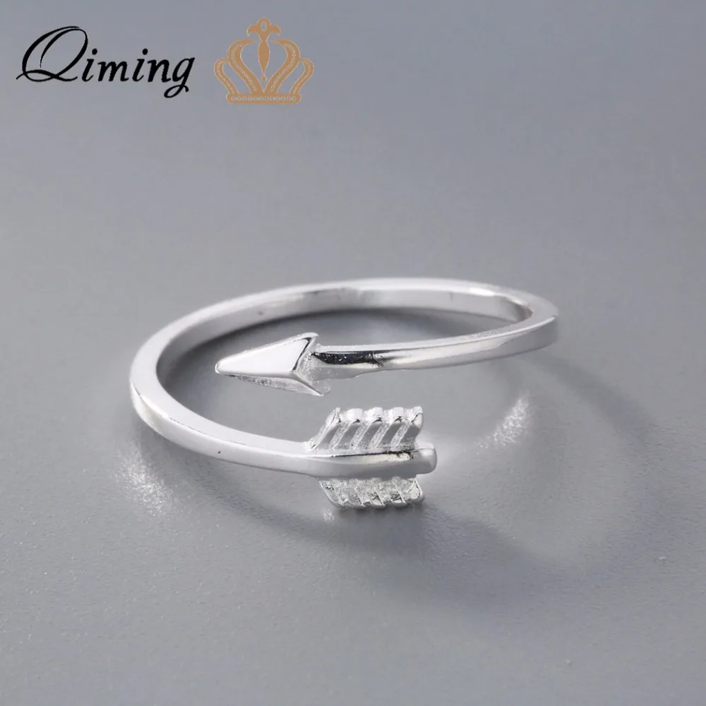 QIMING, новинка, кольца со стрелками, серебреные, полированные, с сердечками, кольцо на палец, для женщин, Ретро стиль, регулируемый размер, подарок для мужчин