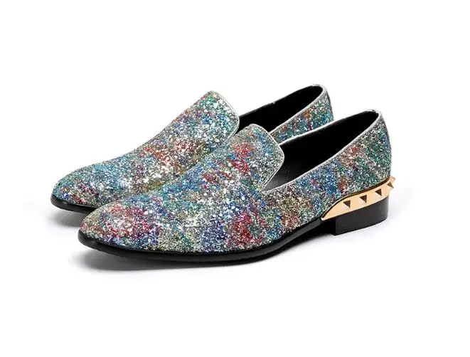 Shinny Glitter Wedding Party Shoes Slip on Flats Male Dress Big size euro 46 | Обувь