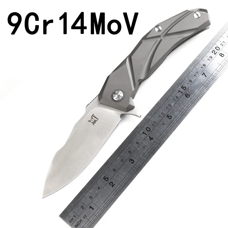 9Cr14MoV Blade Волшебная парусный спорт дизайн Флиппер складной нож для ежедневного использования, S35VN лезвие TC4 Титан Ручка Кемпинг Фрукты Карманный Нож для повседневного использования, инструменты - Цвет: 9Cr14MoV Blade