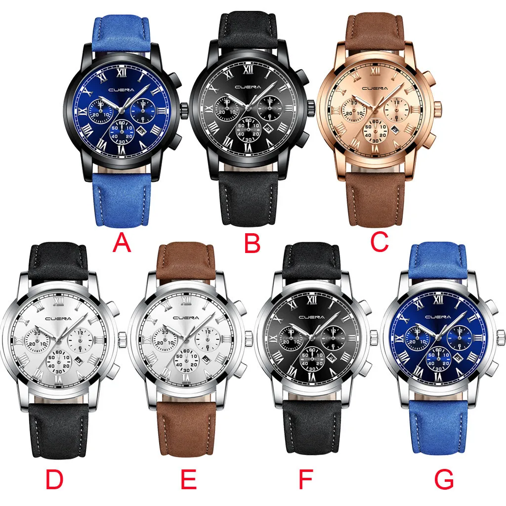 

CUENA Man Wrist Watch Sport Stainless Steel Case Leather Band Quartz Analog Wristwatch Mens relojes hombre 2021 zegarek meski