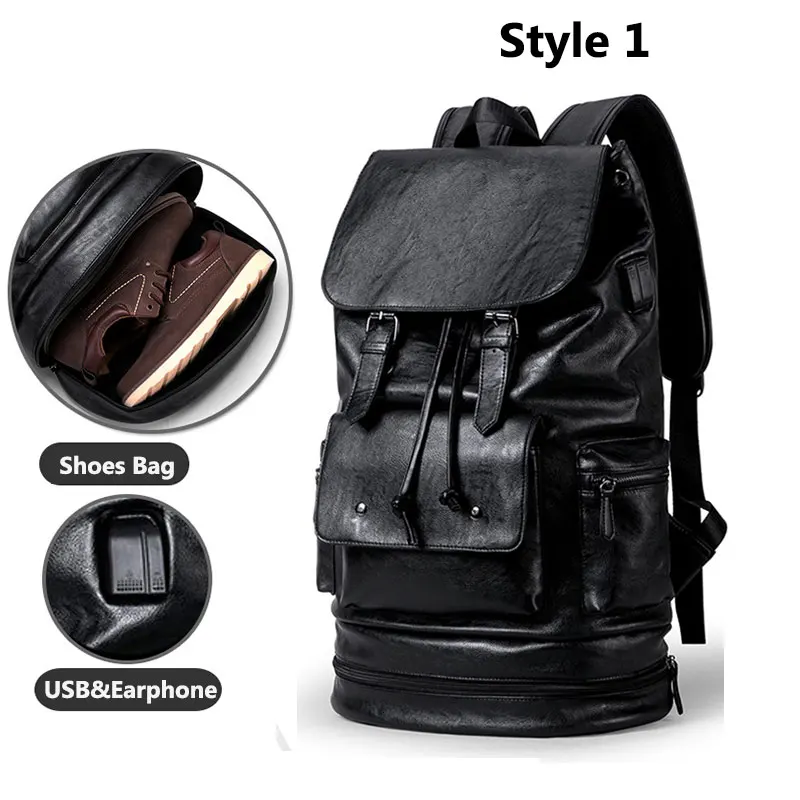 Style 1 Black Sexcer Противоугонный спортивный рюкзак из искусственной кожи с USB для фитнеса, мужская тренировочная сумка с обувью, дорожная сумка для хранения, спортивная сумка - Цвет: Style 1 Black