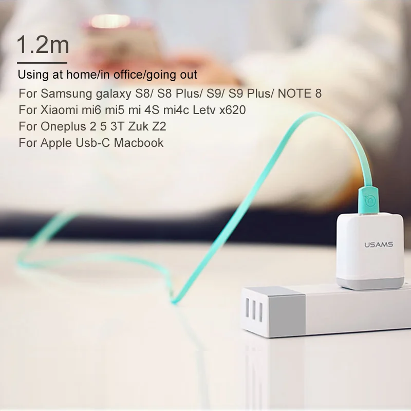 Кабель USB Type C USAMS 3 шт. плоский кабель для синхронизации данных Samsung S 10 9 8 Honor Huawei