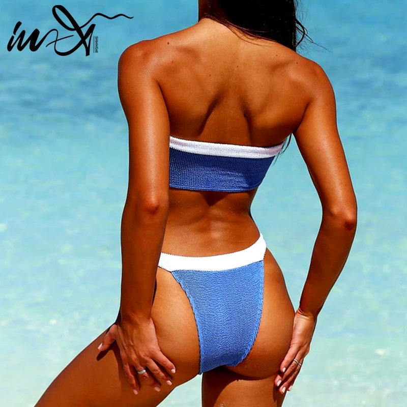 В-х сексуальные стринги бикини купальник в рубчик женский банный Костюм бандо