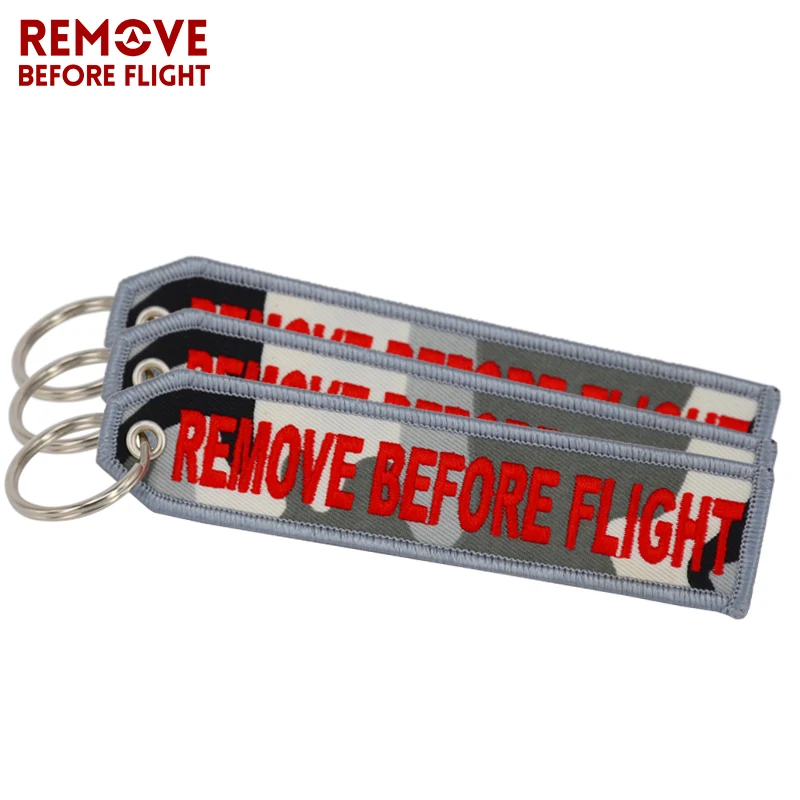 

20 PCS/LOT Remove Before Flight Key Chain Camouflage Customized Keychain Jewelry Embroidery Safety Tag Aviation Gift llavero