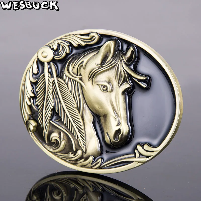 Wesbuck Марка лошадь пряжки для Для мужчин Для женщин пряжки металла Ковбой Пастушка Западной Fivela Marvel букле с двумя Цвета - Цвет: brass color