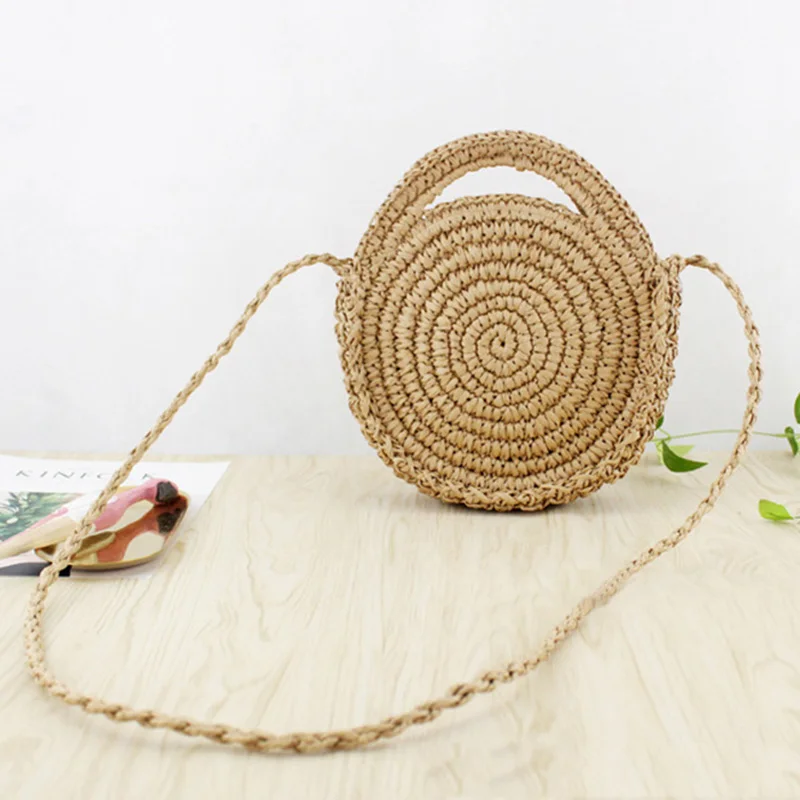 1 Straw bag Новинка, Мини Круглая соломенная сумка, женская летняя ротанговая сумка, ручная работа, тканая пляжная сумка через плечо, квадратная богемная сумка на плечо - Цвет: 1 Straw bag