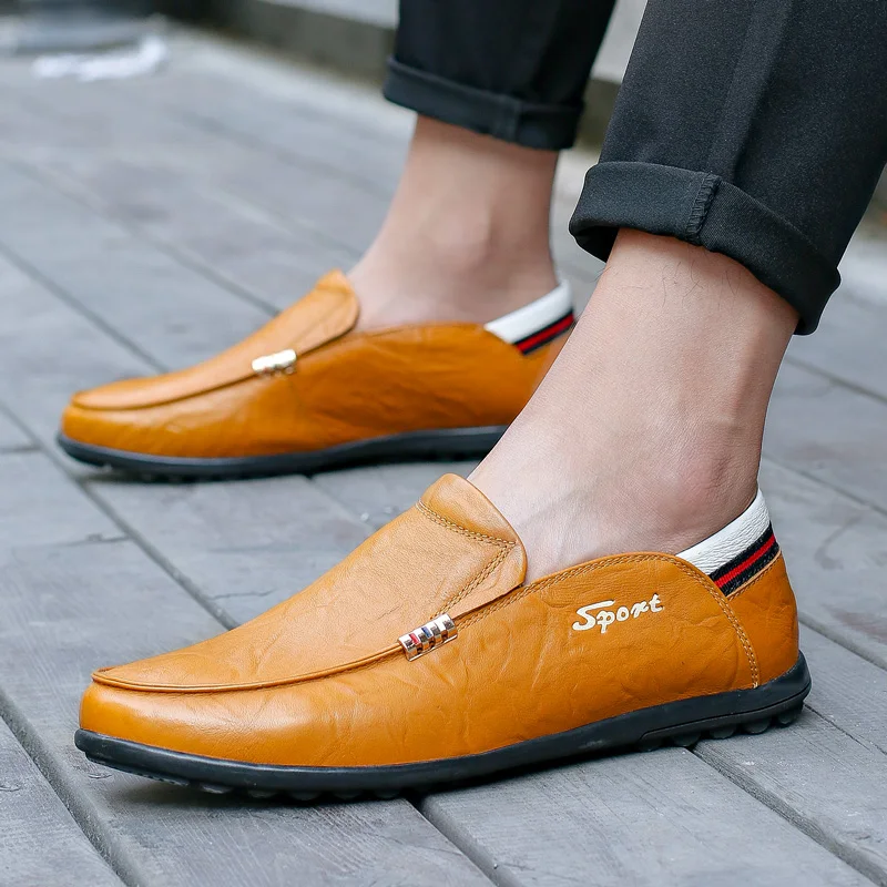 Удобные кожаные туфли для мужчин Спортивная дышащая обувь на плоской подошве с