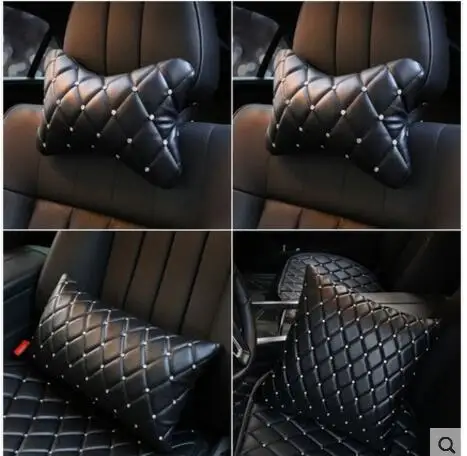 

luxury black PU laether car neck pillow travel back cushion headrest pillow bone shaped cushion