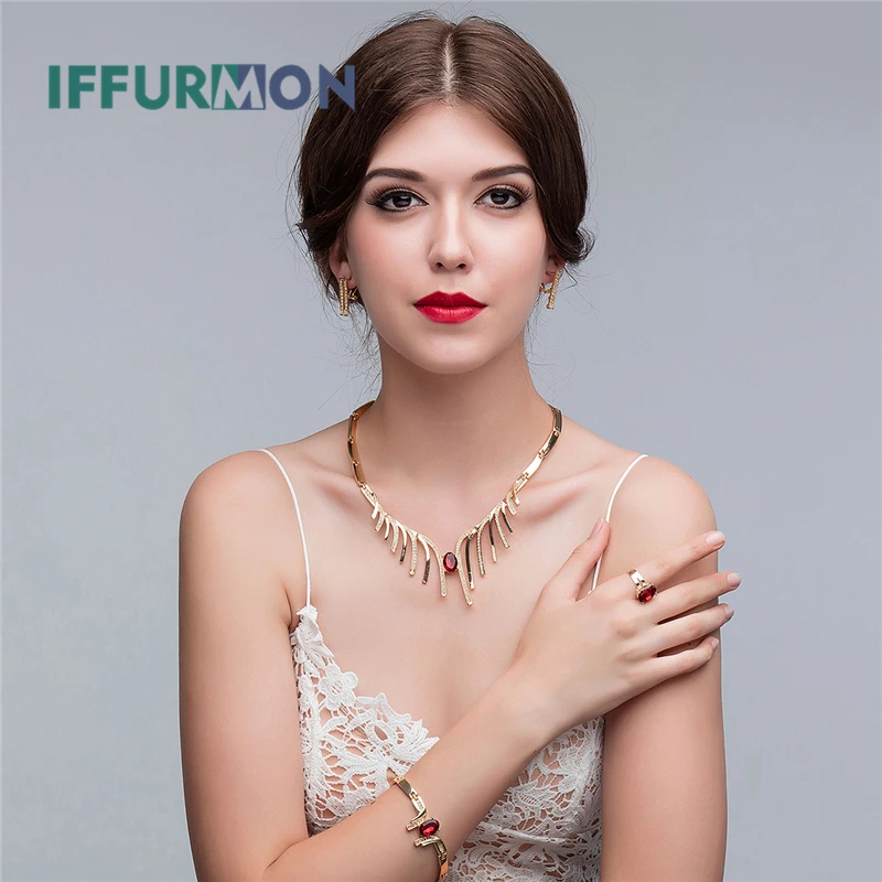 IFFURMON африканские бусы Ювелирные наборы для Для женщин золото Цвет Имитация