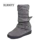 Женские зимние Ботинки, Ботильоны, 2018, зимняя теплая короткая плюшевая женская повседневная обувь, женская модная обувь на плоской подошве, с пряжкой, на платформе, с круглым носком, большие размеры