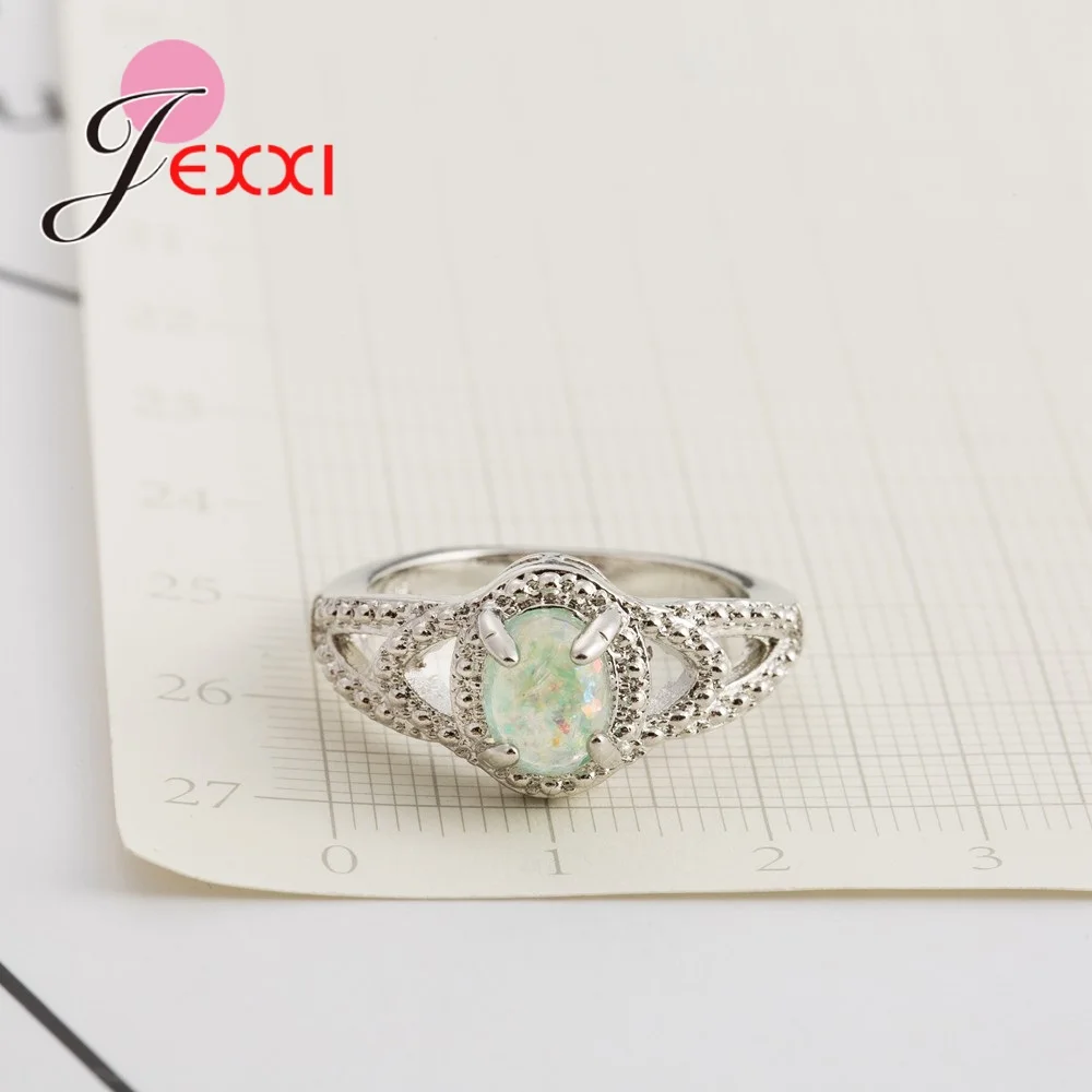 Женское кольцо из серебра 925 пробы с овальным зеленым огненным опалом | Украшения