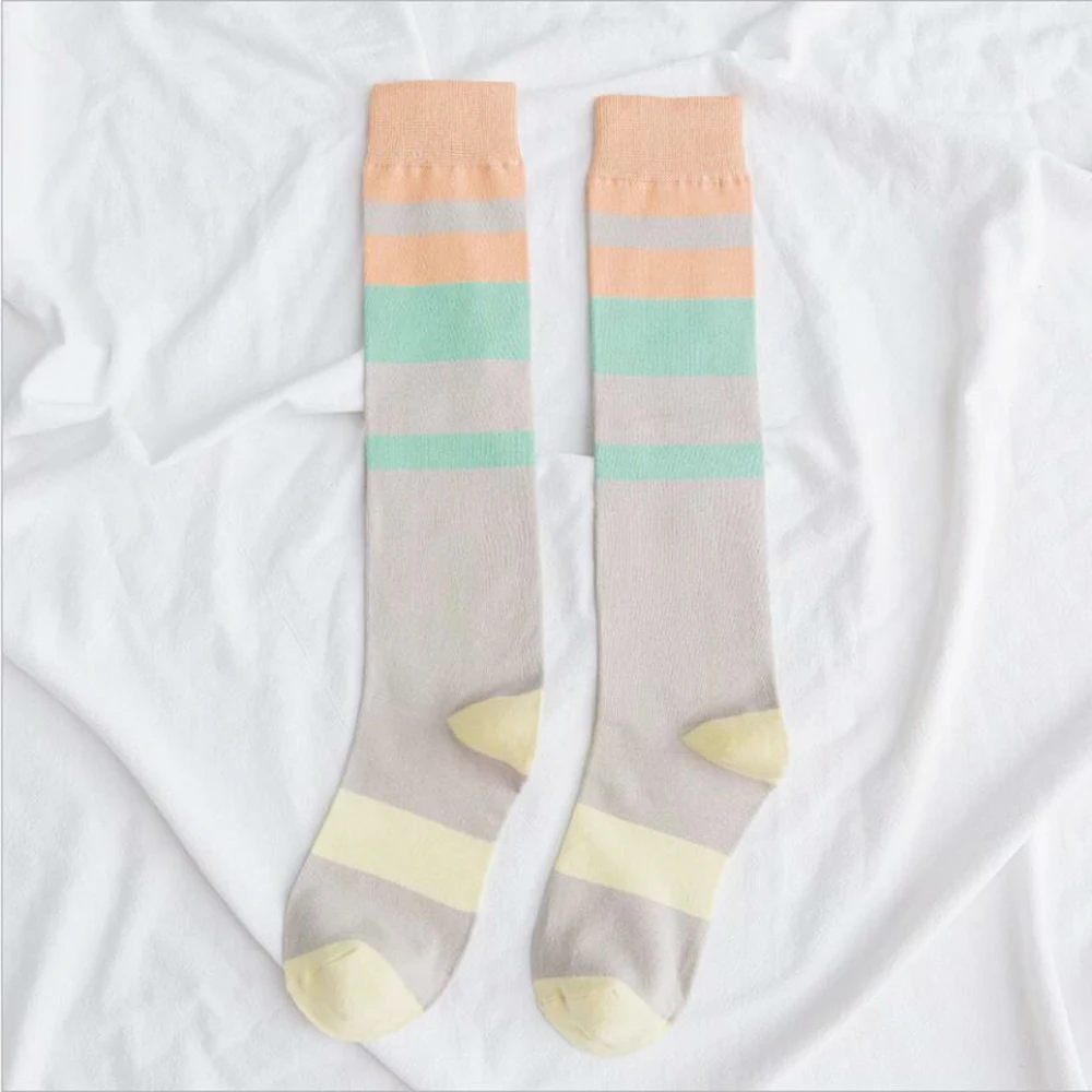 CHENG HENG New 5 pairs / Bag Fashion Ladies Striped Long Hit Color Socks And Knee Piles Thin Calf Women | Женская одежда
