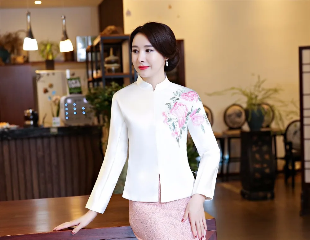 Женская винтажная одежда воротник Мандарин с цветочной вышивкой для свадьбы|chinese
