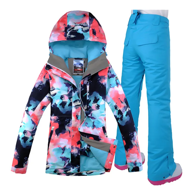 with blue pant Женский сноубордический костюм Лыжные брюки,Теплый, водонепроницаемый, ветрозащитный женский зимний горнолыжный костюм Gsou SNOW, женский костюм для сноуборда,спортивный костюм женский - Цвет: with blue pant
