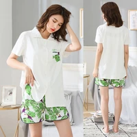 casual fashion oversize women summer sleepwear 2pcs short sleeve pajamas sets cotton homewear female plus size nightwear suit