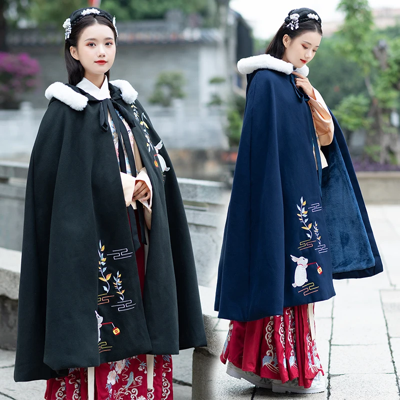 Hanfu Женский плащ на осень и зиму костюмы в китайском стиле Вышитое цветочное