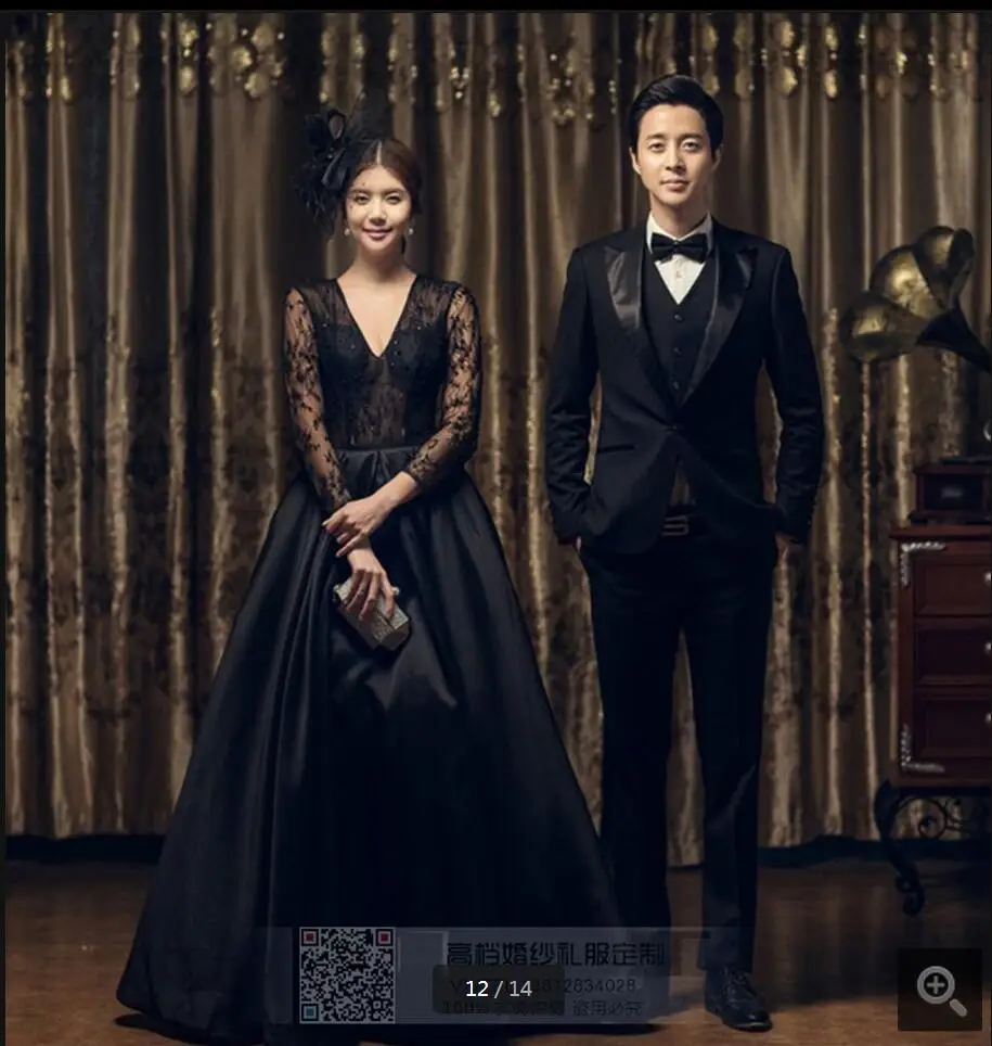 2016 великолепное черное кружевное атласное платье с настоящей картиной