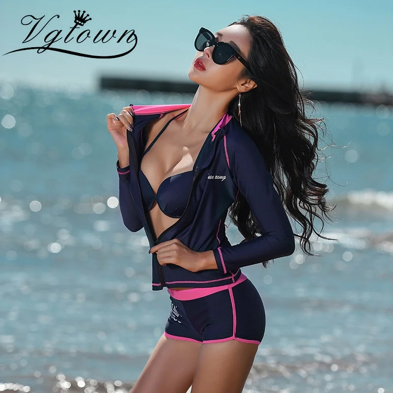 VGTOWN 3 шт. с длинным рукавом Rash Guard Для женщин Surf Купальники купальник купальный