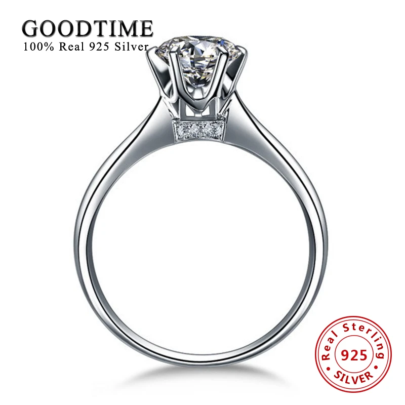 Женское кольцо из серебра 925 пробы с круглым цирконием | Украшения и аксессуары