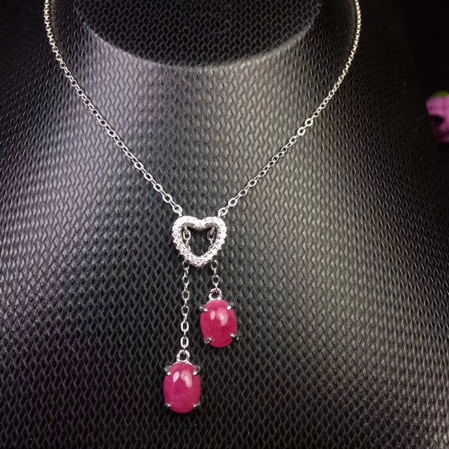 

Simple fashion small Necklace 925 Silver Natural Ruby Emerald beautiful girl exclusive cute