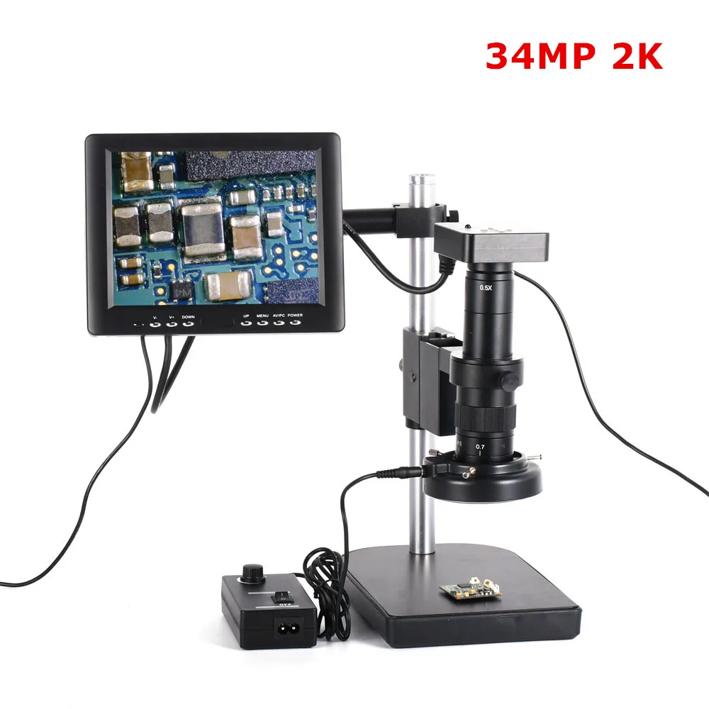 Микроскоп с камерой 34 МП HDMI USB промышленный 180X C mount Zoom Lens 60 светильник 8 дюймовым HD