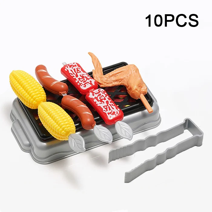 10 pcs BBQ grill Детские кухонные игрушки для детей, ролевые игры, игрушки для девочек, кухонные принадлежности, игровой набор, миниатюрные кухонные кастрюли, кастрюли, чайник, подделка, еда, подарки - Цвет: 10 pcs BBQ grill
