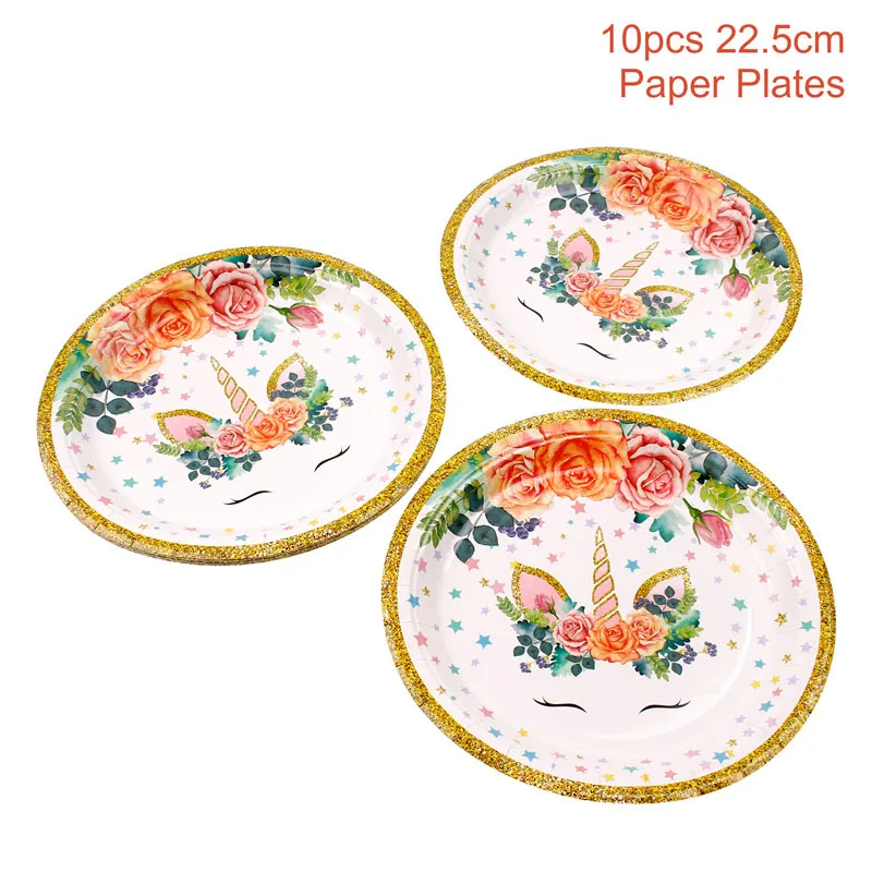 Unicorn paper plate Huiran одноразовая посуда с единорогом, бумажные тарелки, чашки с единорогом, декор для вечеринки на день рождения, Детские принадлежности для вечеринки, для девочек - Цвет: Unicorn paper plate