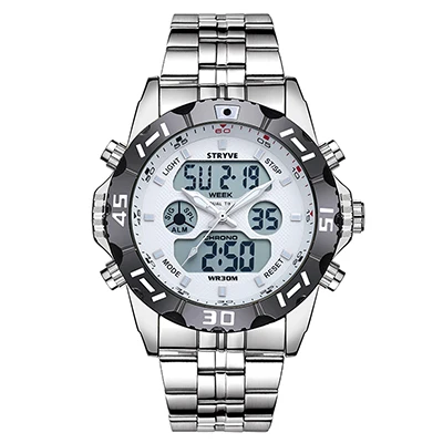 Белый Stryve 8011 Relojes брендовые водонепроницаемые военные спортивные часы мужские Цифровые кварцевые часы из нержавеющей стали с двойным дисплеем montre homme - Цвет: Белый