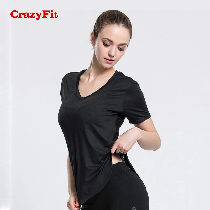 CrazyFit Сетчатая футболка спортивная женская 2018 Йога Топ Фитнес Футболка короткий