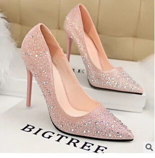 305 1 style sweet and delicate elegant high heel with shallow mouth thin point the lottery drill diamond single shoes|heels diamond|diamond supply co